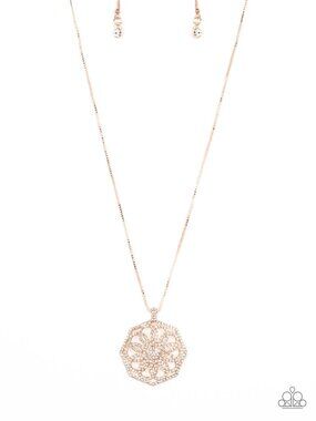 Paparazzi Floral Rose Gold Necklace and Earrings Set (NL234)